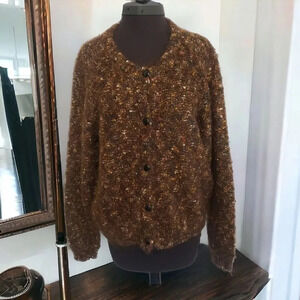 PAUL et DUFFIER VINTAGE BROWN MOHAIR BLEND EYELASH CARDIGAN SWEATER SIZE MED